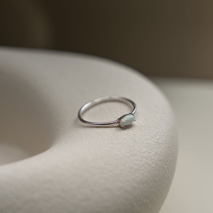 New Sterling Silver Marquise Opal Stacking Ring