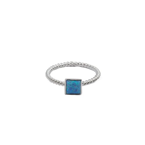New Sterling Silver Created Blue Opal Stacking Ring
