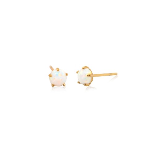 New 10k Yellow Gold Created Opal Stud Earrings