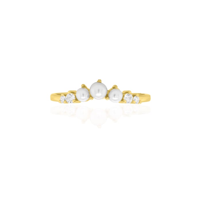 Sterling Silver Gold Vermeil Crescent CZ Freshwater Pearl Ring