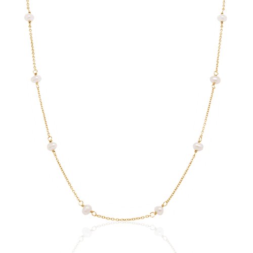 New Sterling Silver Gold Vermeil Dainty Pearl Station Chain
