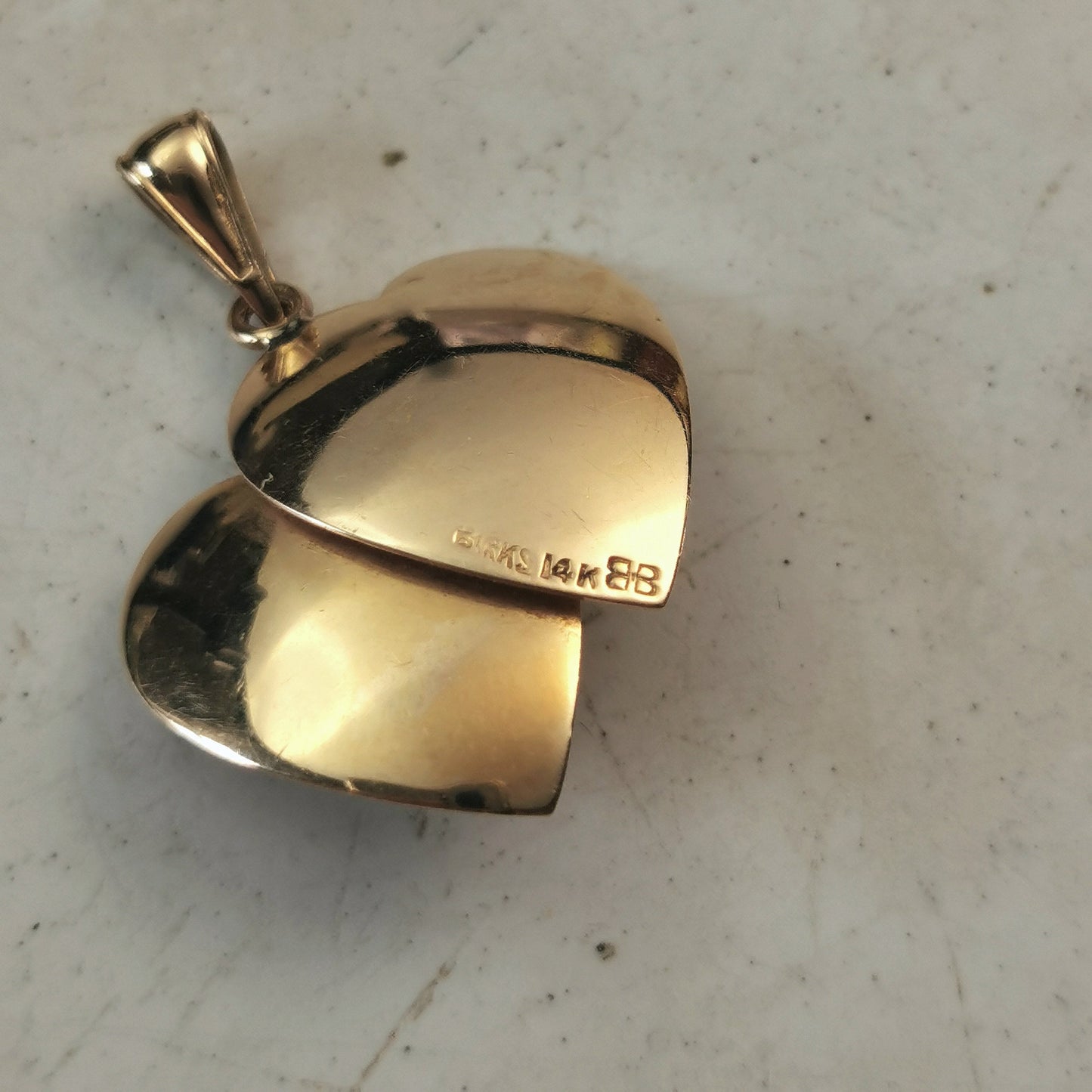 Vintage Birks 14k Yellow Gold Double Heart Pendant - Cultured Pearl - Love