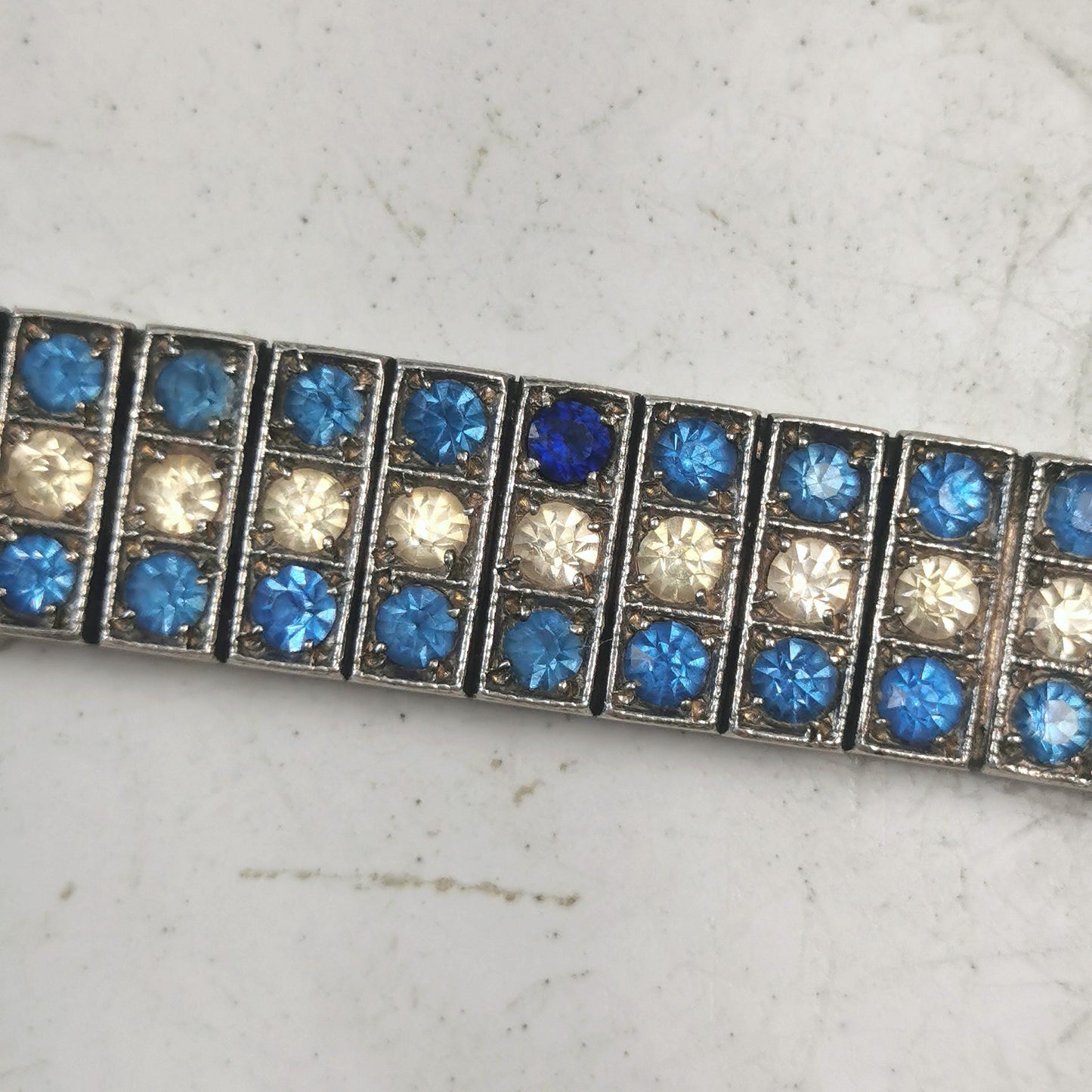 Art Deco Diamonbar Sterling Silver and Rhinestone Bracelet