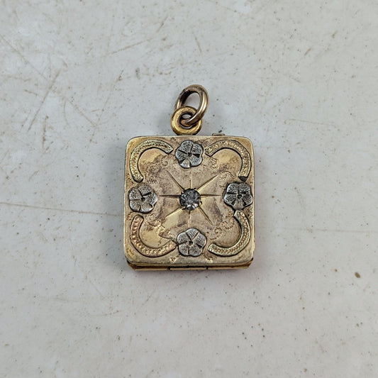 Antique Victorian Gold Filled Small Forget-me-not Square Locket