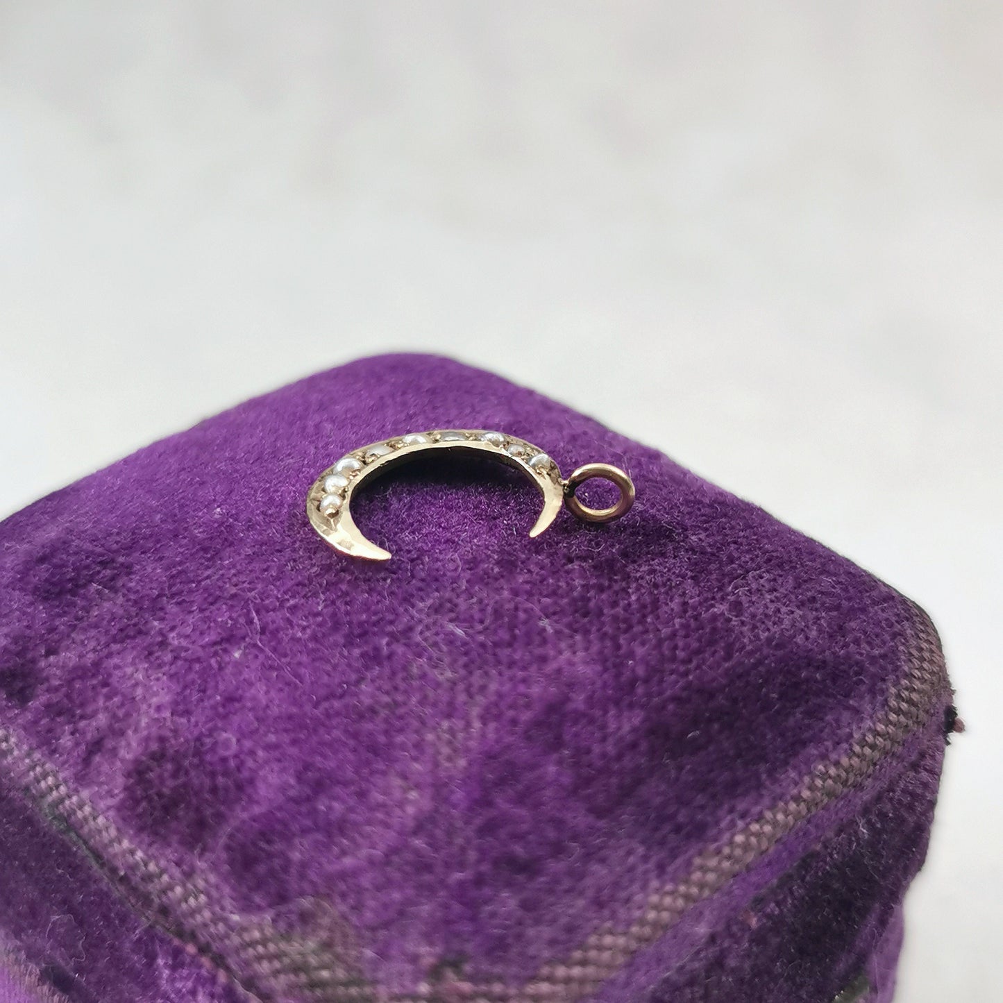 Victorian 10k Yellow Gold and Seed Pearl Crescent Moon Conversion Pendant