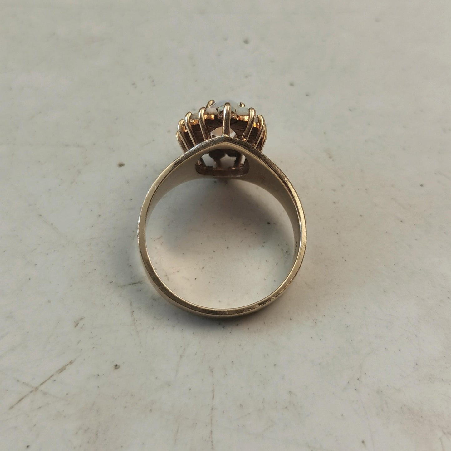 Vintage 10k Opal Cluster Ring - Mid-century Yellow Gold Marquise Opal Tiara Ring - Size 7
