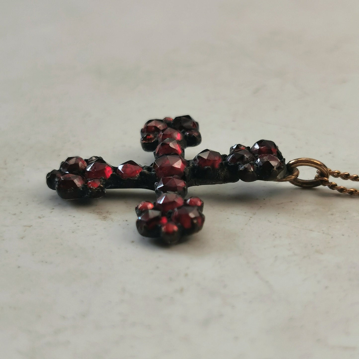 Victorian Bohemian Garnet Cross Pendant Necklace