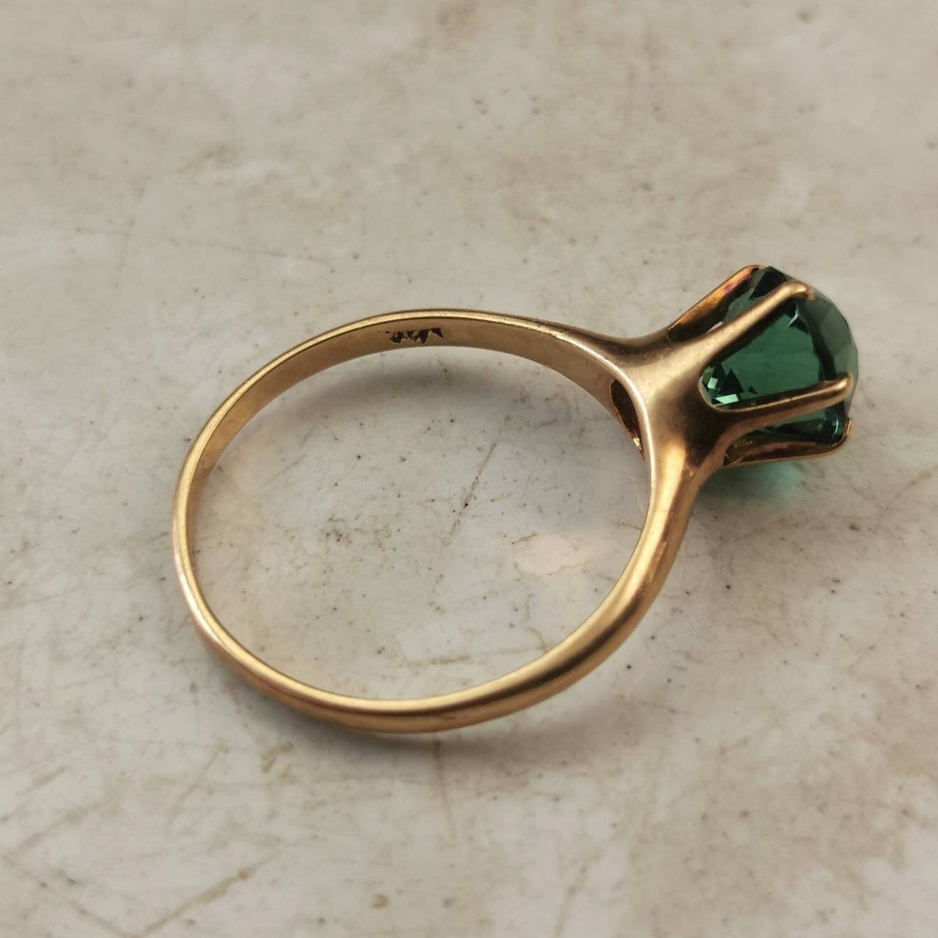 Antique Edwardian 14k Yellow Gold 2.65ct Blue Green Tourmaline Solitaire Ring