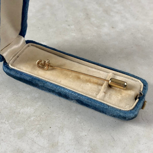 Estate Initial G Stick Pin - 10k Yellow Gold Diamond Pin
