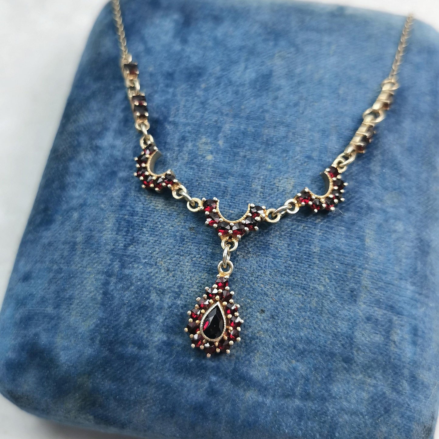 Vintage Sterling Silver Vermeil Bohemian Garnet Necklace