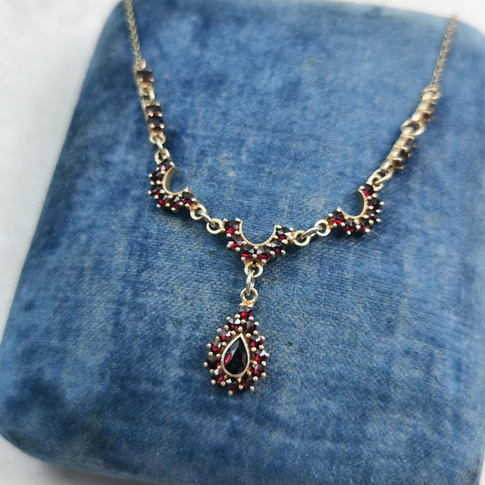 Vintage Sterling Silver Vermeil Bohemian Garnet Necklace