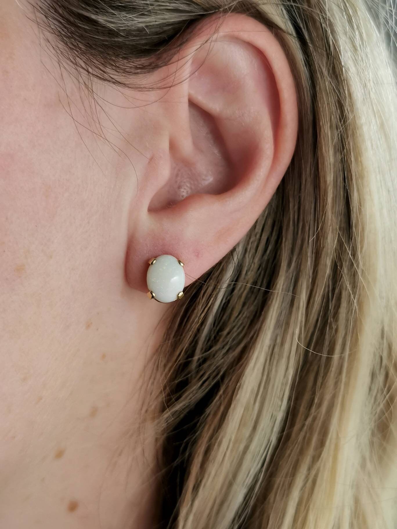 Estate 14k Yellow Gold Large Genuine Opal Studs