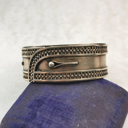 Antique Victorian Gold Filled Estrucan Revival Buckle Cuff Bracelet