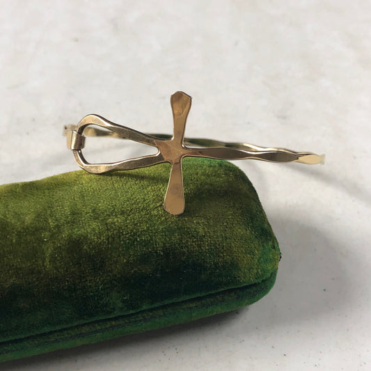 Vintage Sterling Silver Gold Vermeil Ankh Bangle Bracelet