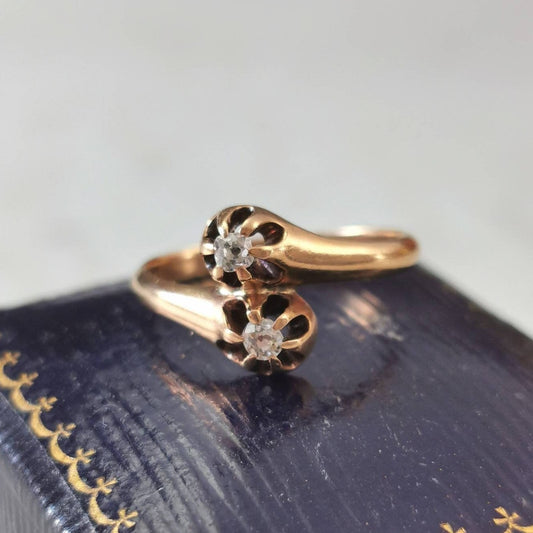 Victorian 10k Yellow Gold Old Mine Cut Diamond Toi & Moi Ring