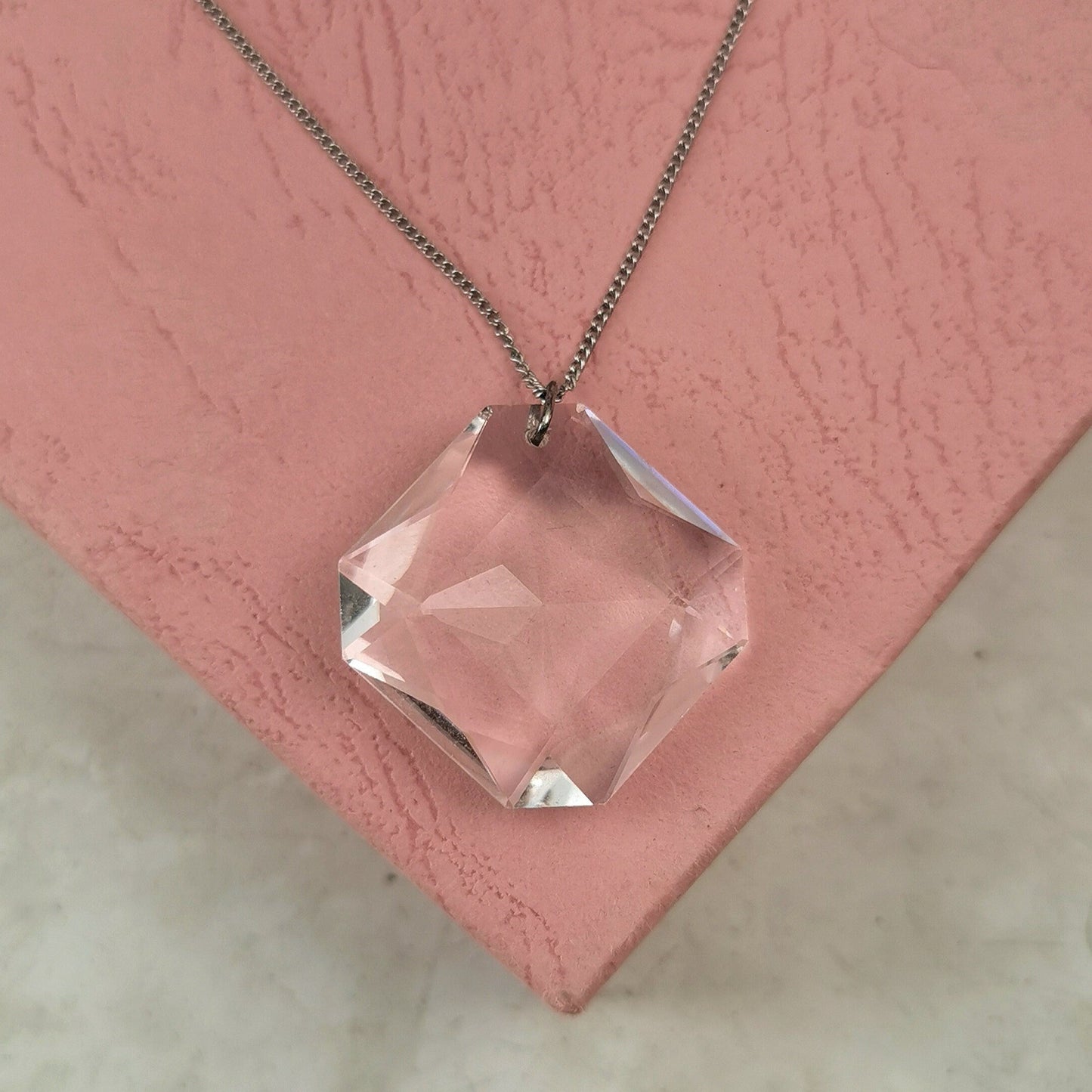 Vintage Art Deco Style Crystal Lozenge Pendant on Sterling Silver Chain