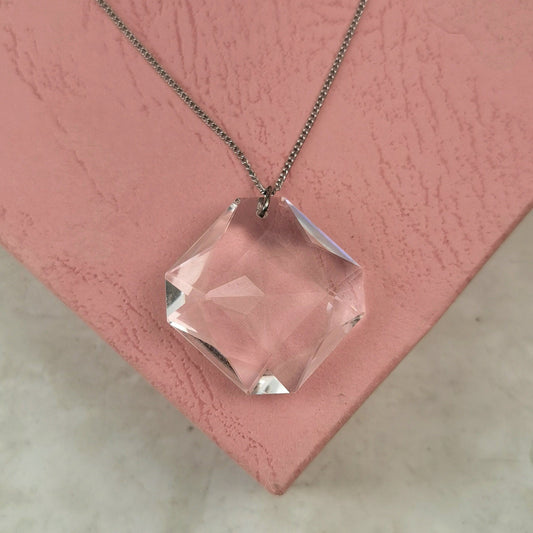Vintage Art Deco Style Crystal Lozenge Pendant on Sterling Silver Chain