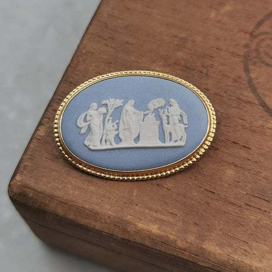 Vintage Gold Filled Blue Wedgwood Brooch