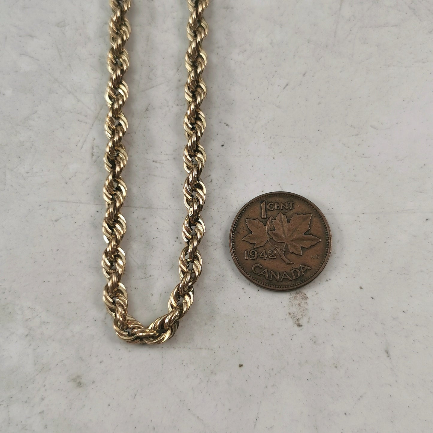 Estate 10k Yellow Gold 4.5mm Hollow Rope Chain -  24" Chain - HAS WEAR