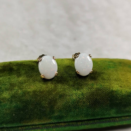 Estate 14k Yellow Gold Large Genuine Opal Studs
