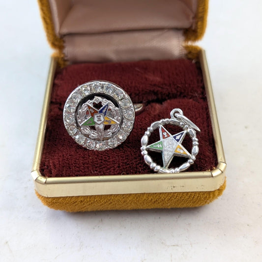Vintage Sterling Silver Order of the Eastern Star Ring and Pendant Set