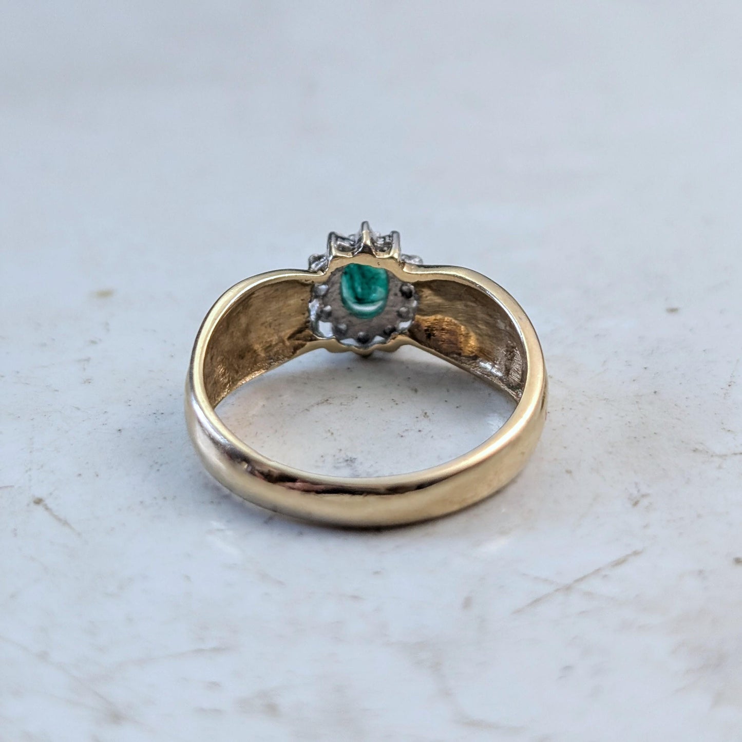 Estate 14k Emerald & Diamond Cluster Ring