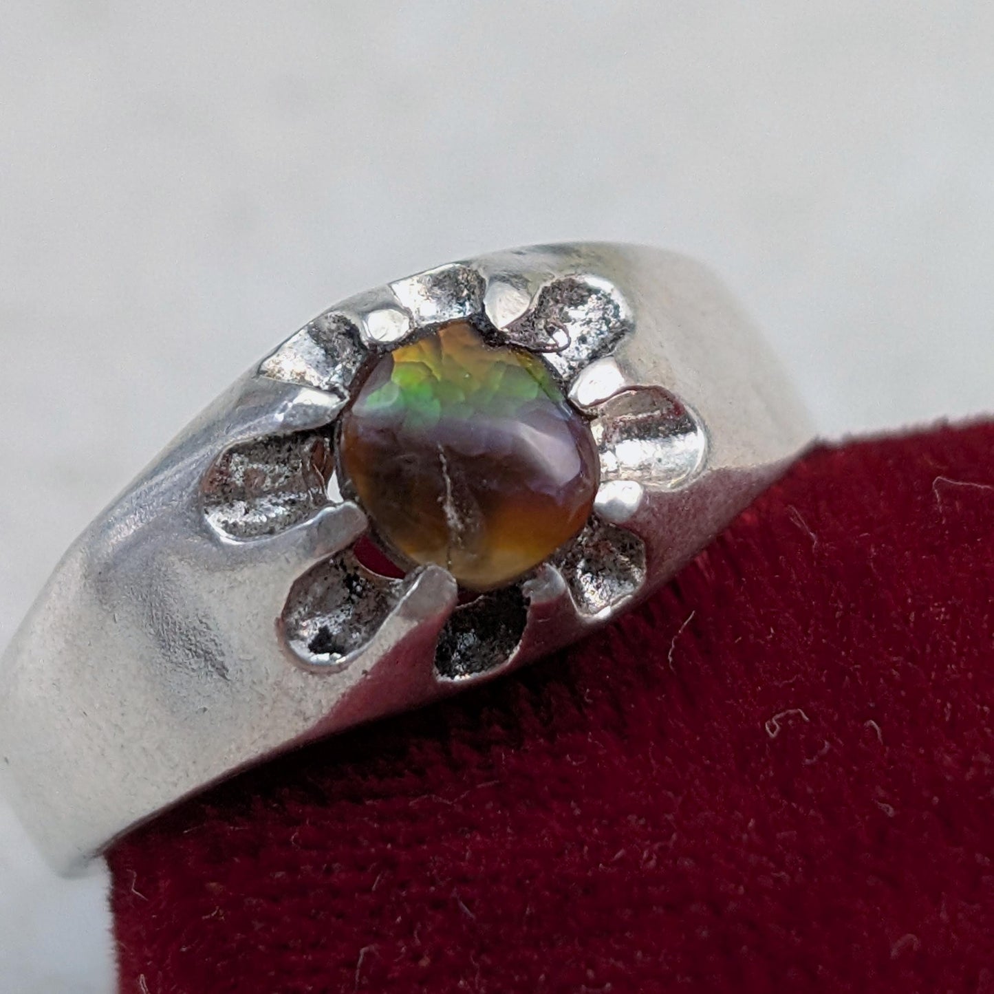 Custom Vintage Sterling Silver Belcher Set Fire Agate Ring