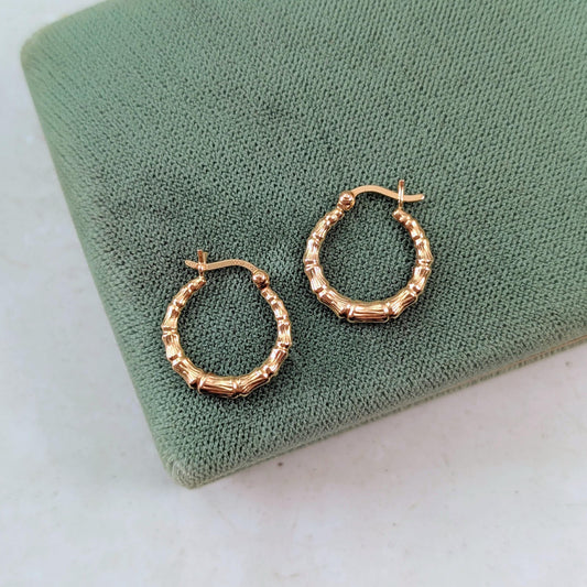 Estate 14k Yellow Gold Small Bamboo Hoops
