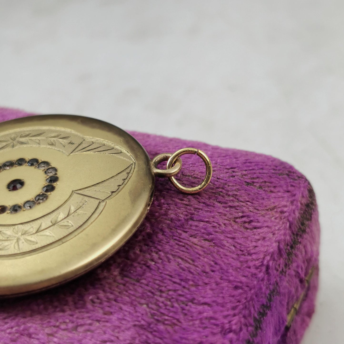 Victorian Edwardian Gold Filled Large Locket - Paste Rhinestone - Flower Patterned Photo Locket