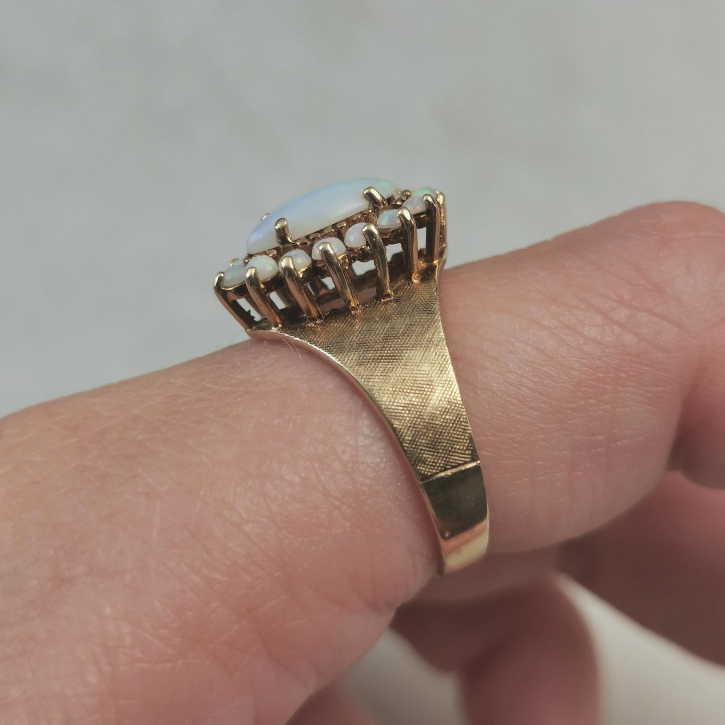 Vintage 10k Opal Cluster Ring - Mid-century Yellow Gold Marquise Opal Tiara Ring - Size 7
