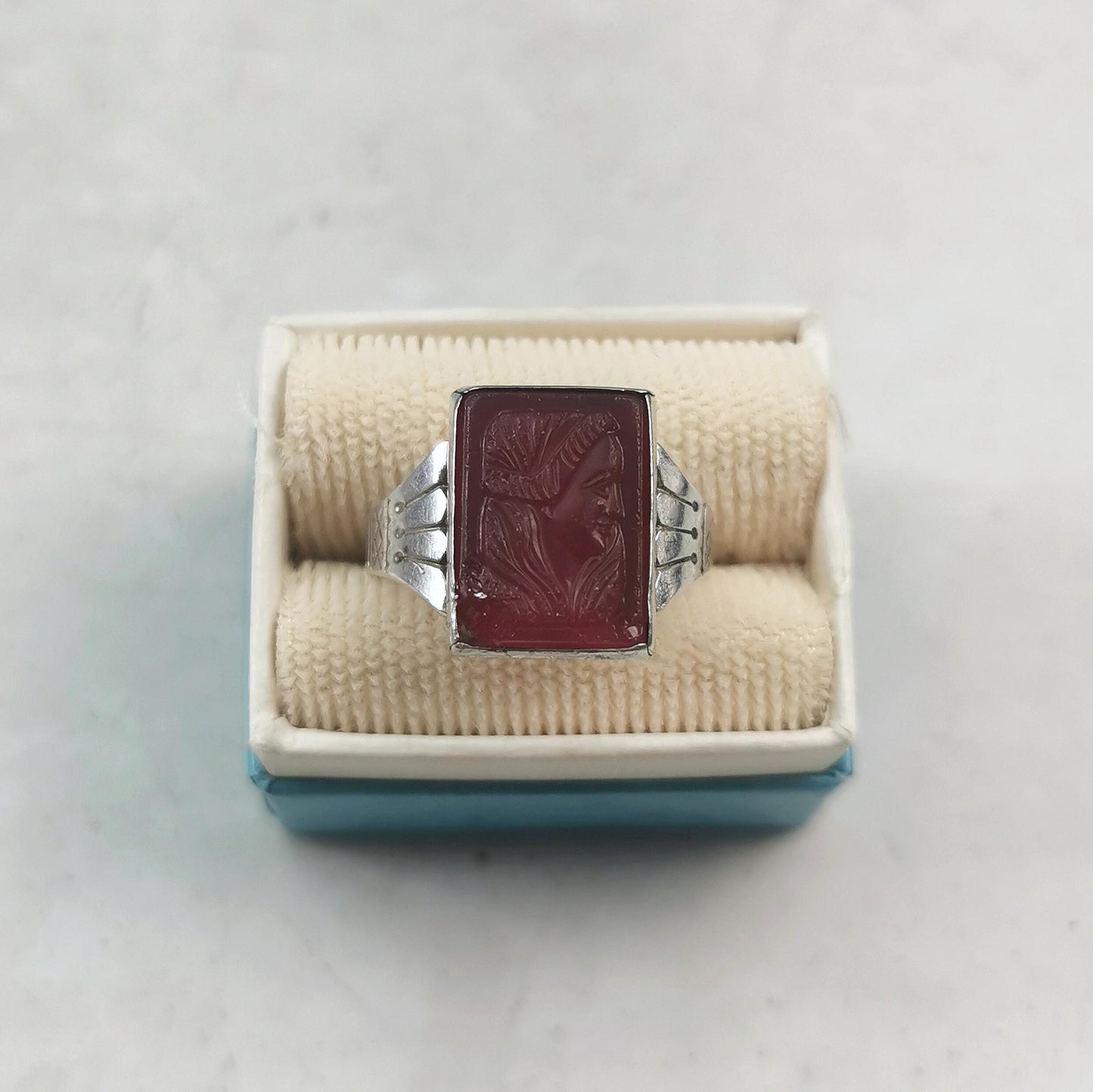 Victorian Sterling Silver Pressed Glass Cameo Ring