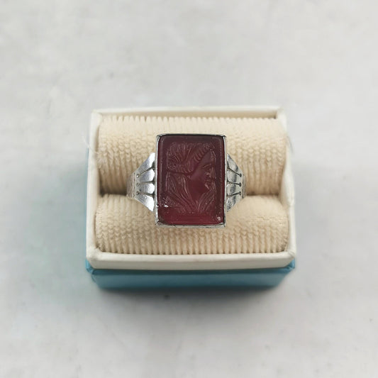 Victorian Sterling Silver Pressed Glass Cameo Ring