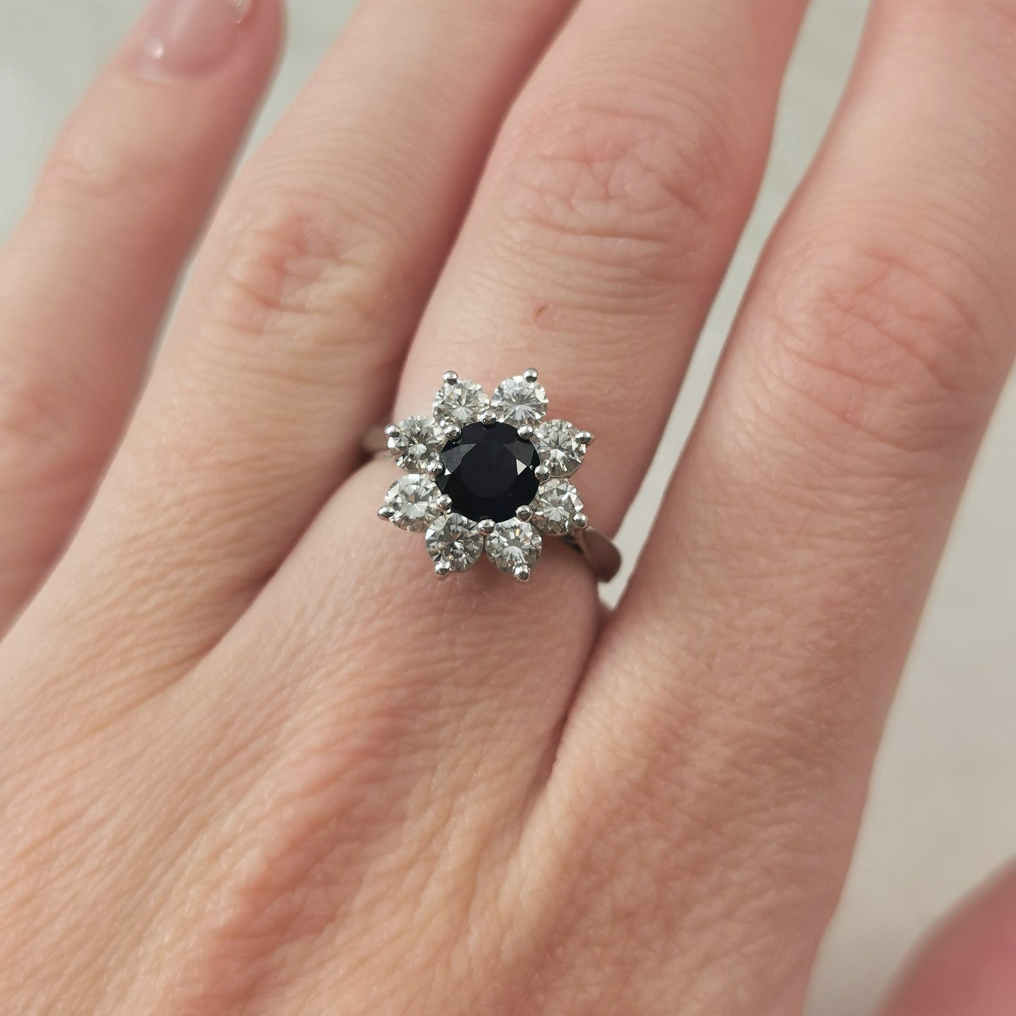 Vintage 1960's 18k White Gold Sapphire Cluster Ring