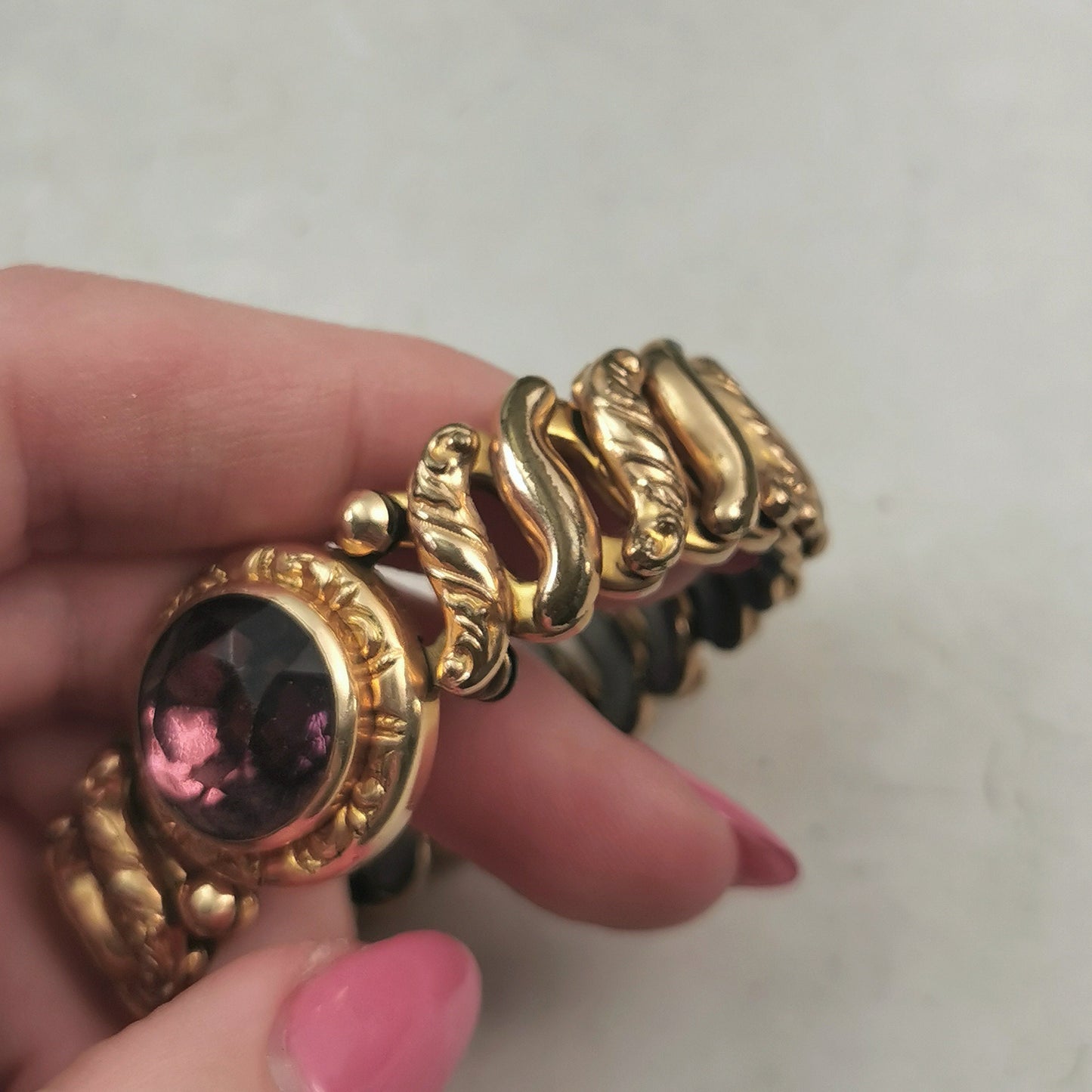 Antique Purple Paste Gold Filled Expansion Bracelet