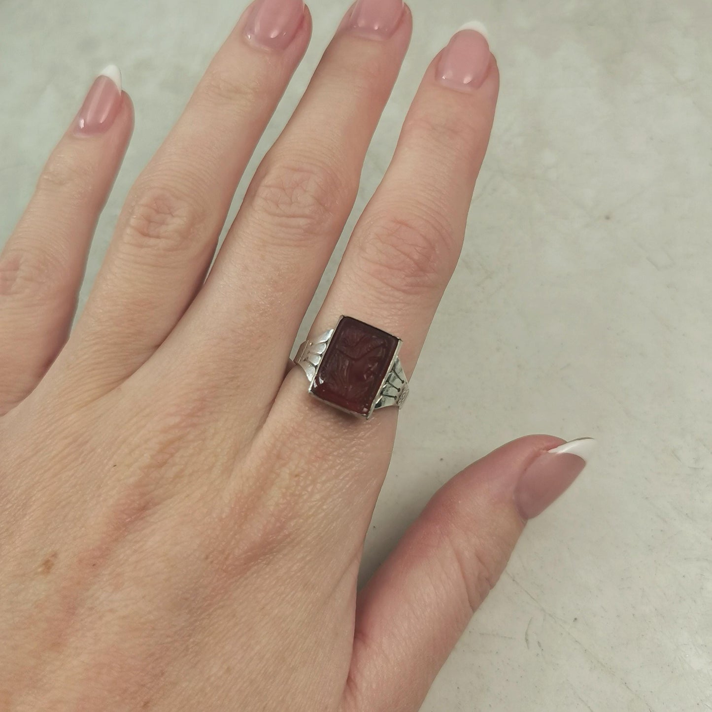 Victorian Sterling Silver Pressed Glass Cameo Ring
