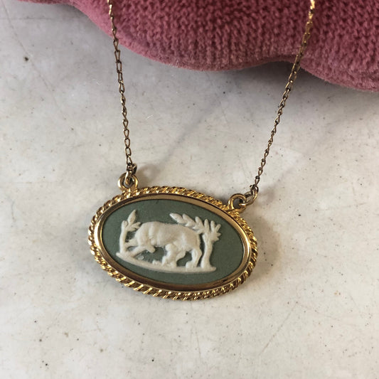 Vintage Gold Filled Wedgwood Necklace - Jasperware Cameo