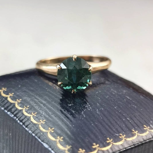 Antique Edwardian 14k Yellow Gold 2.65ct Blue Green Tourmaline Solitaire Ring