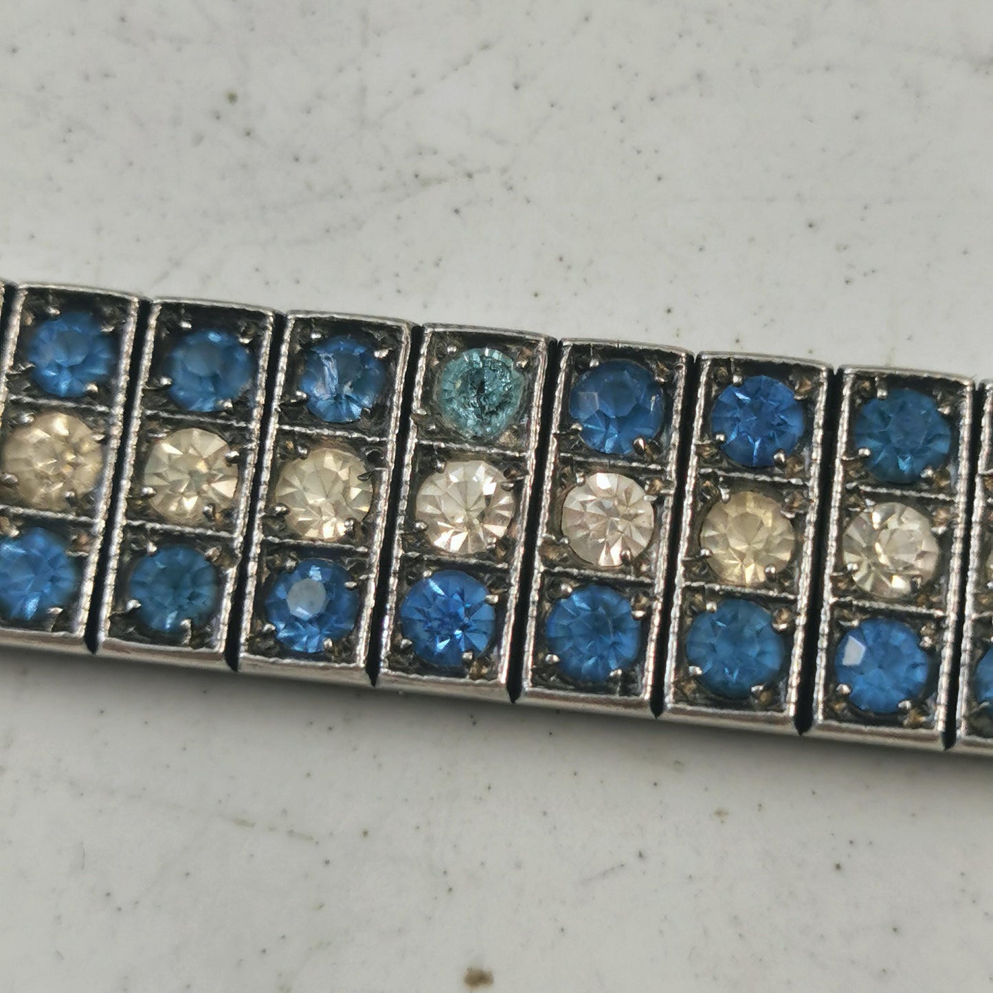 Art Deco Diamonbar Sterling Silver and Rhinestone Bracelet