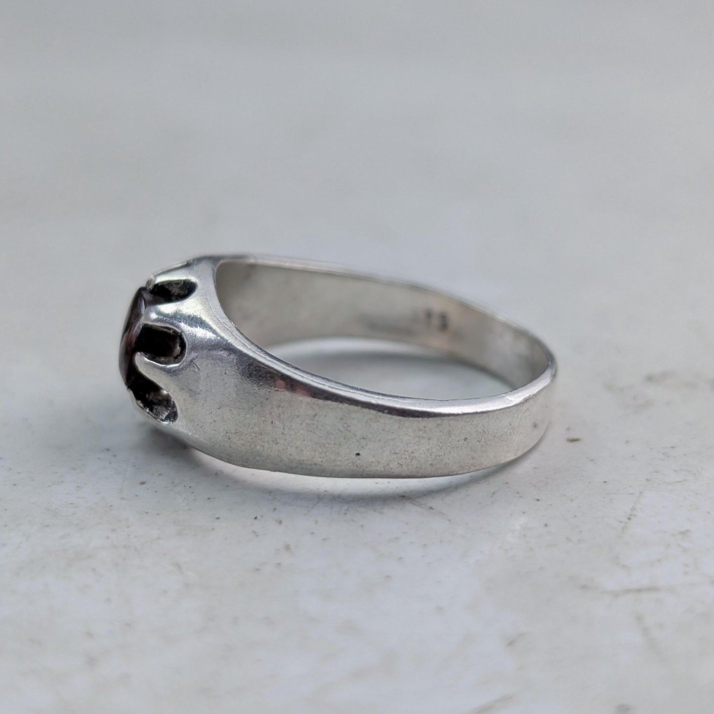 Custom Vintage Sterling Silver Belcher Set Fire Agate Ring