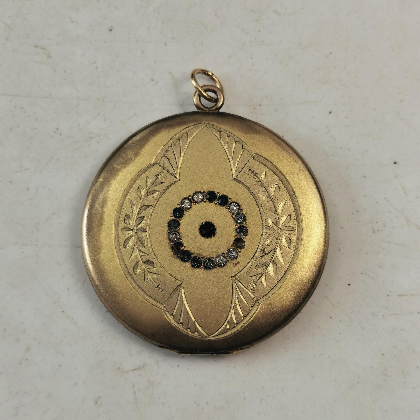 Victorian Edwardian Gold Filled Large Locket - Paste Rhinestone - Flower Patterned Photo Locket