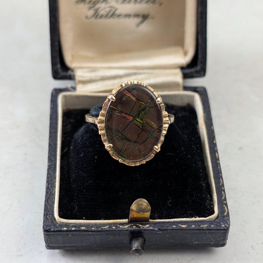 Vintage 10k Yellow Gold Ammolite Triplet Ring