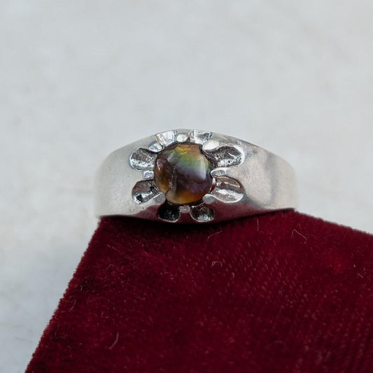Custom Vintage Sterling Silver Belcher Set Fire Agate Ring