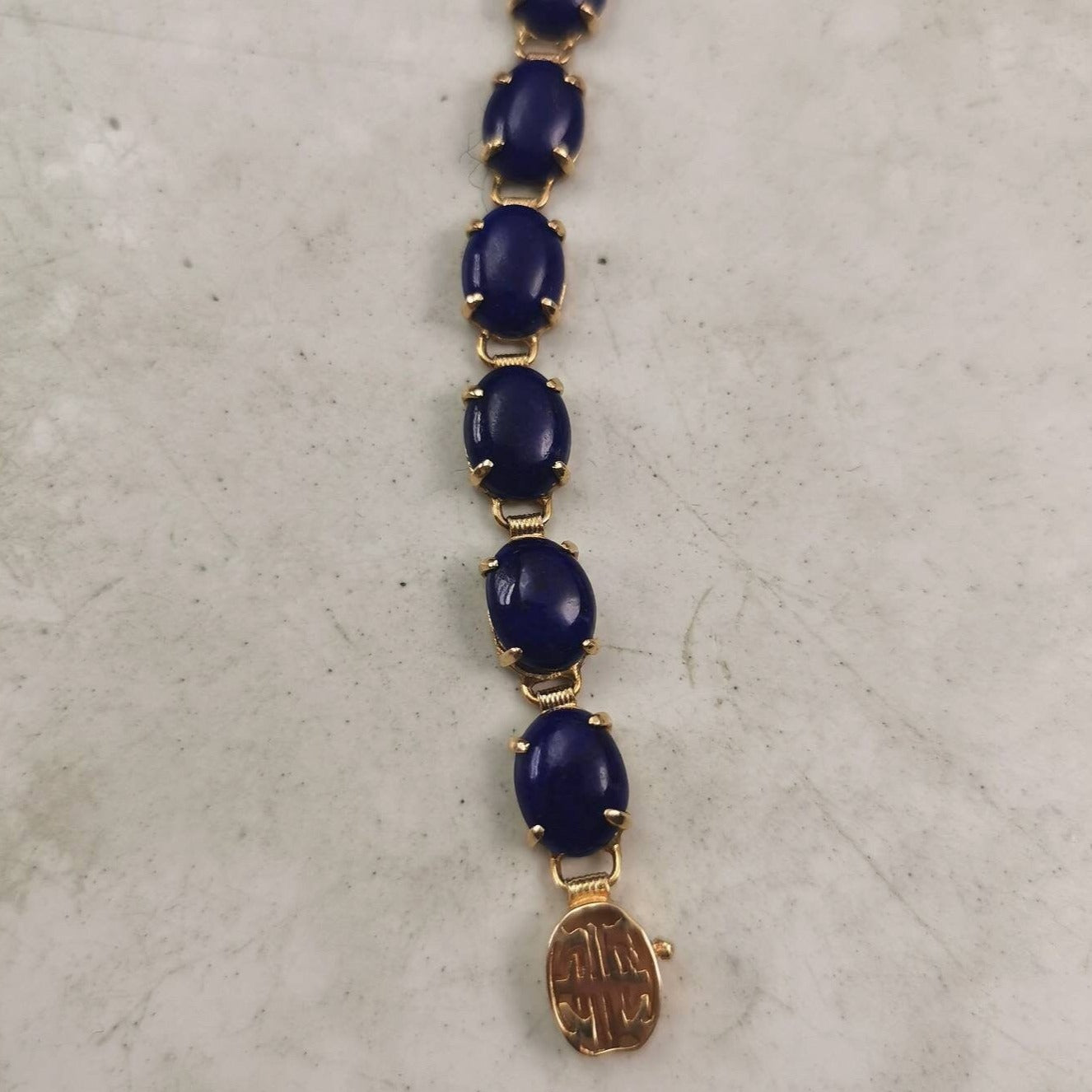 Estate 14k Yellow Gold Lapis Lazuli Tennis Bracelet