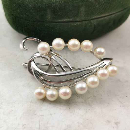 Vintage Mid-century Avon Sterling Silver Cultured Pearl Brooch