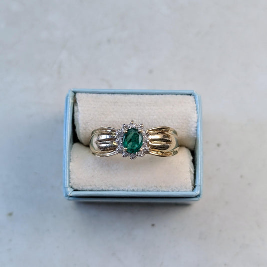 Estate 14k Emerald & Diamond Cluster Ring