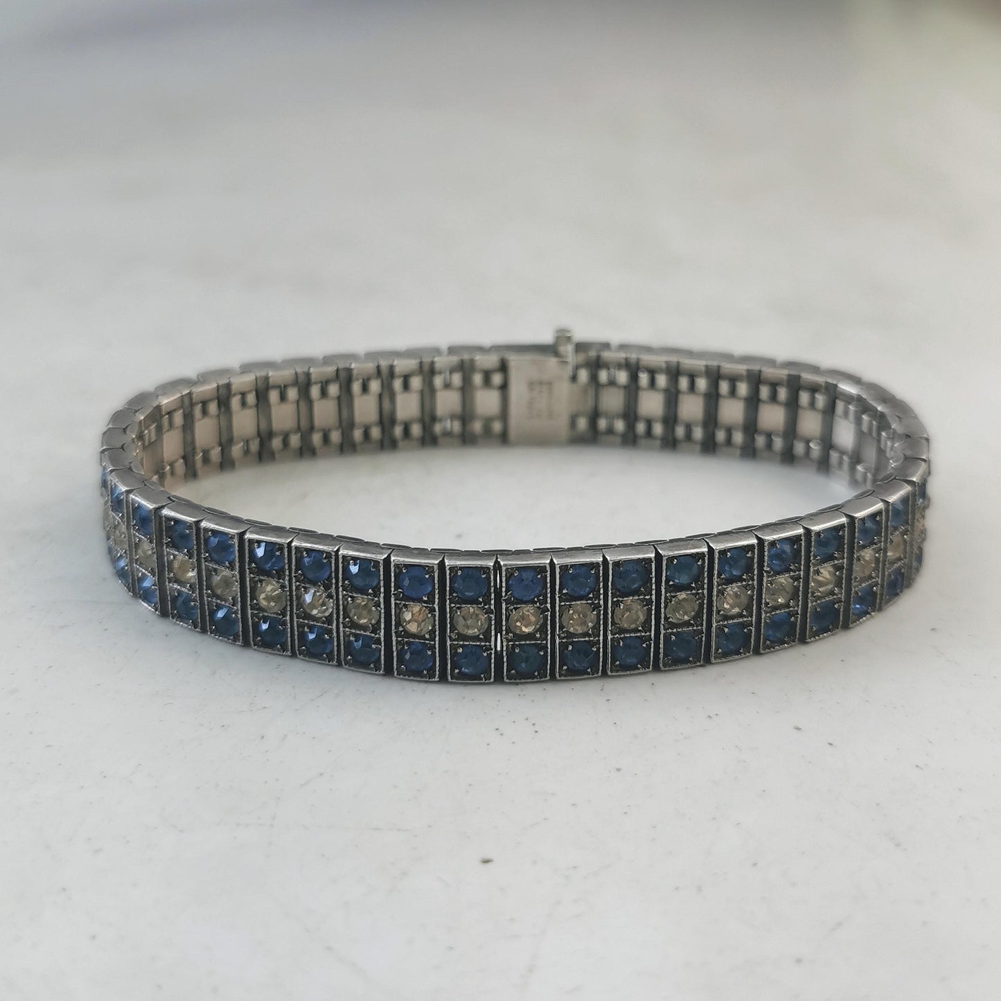 Art Deco Diamonbar Sterling Silver and Rhinestone Bracelet