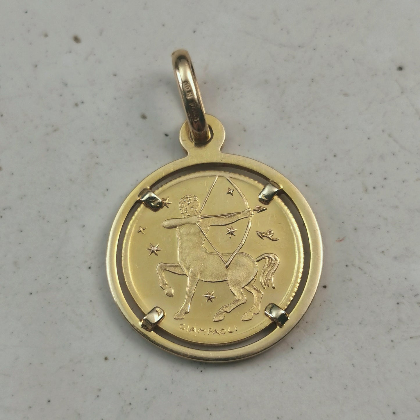 Estate 10k Yellow Gold Sagittarius UnoAerre Giampaoli Zodiac Coin Pendant