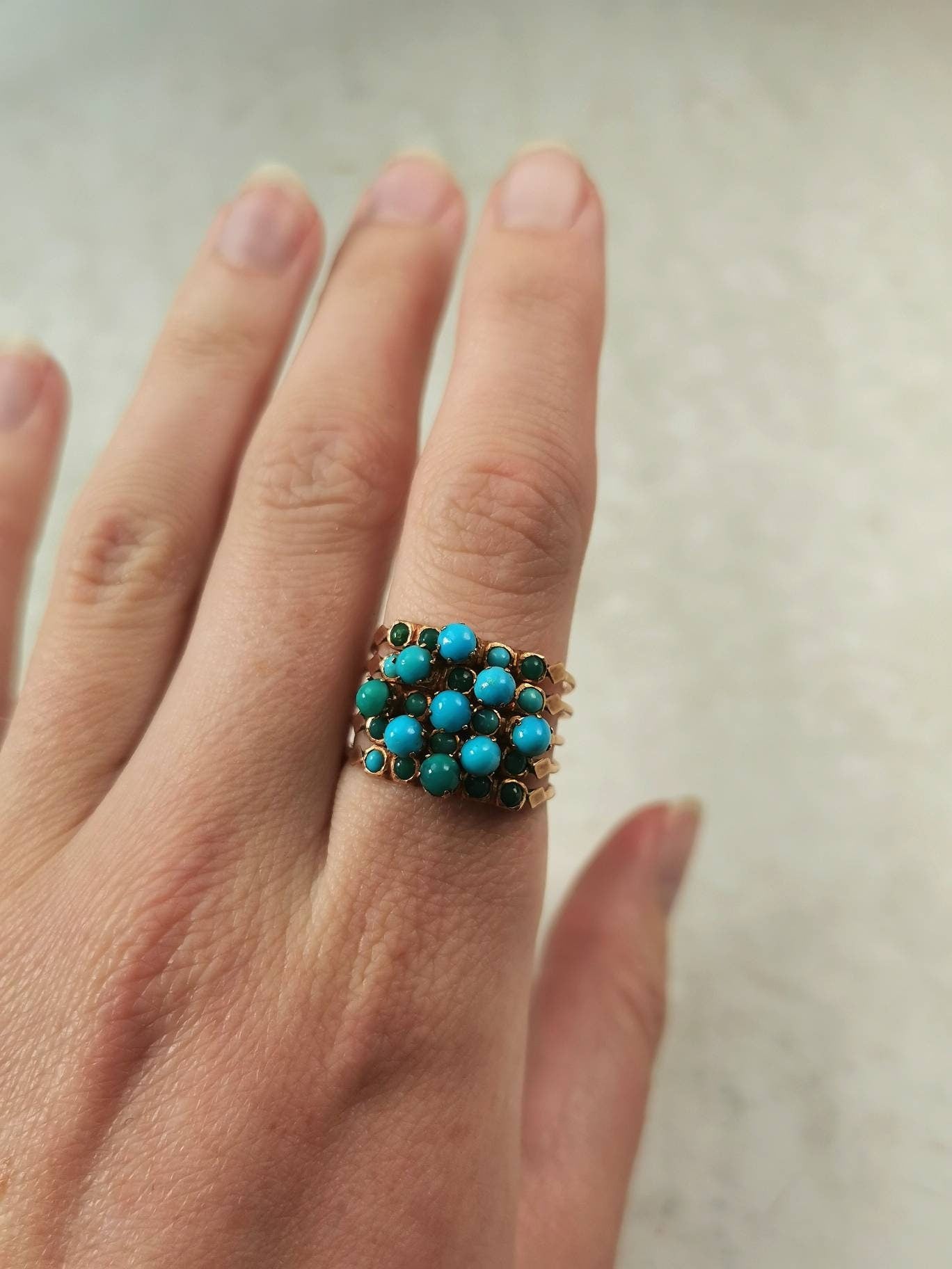 Vintage 14k Yellow Gold Turquoise Harem Ring