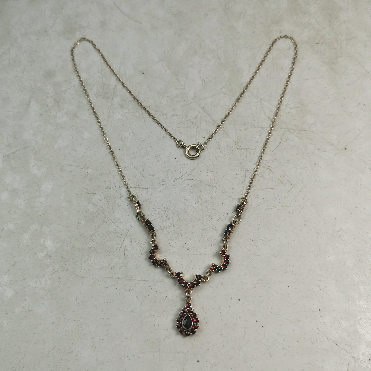 Vintage Sterling Silver Vermeil Bohemian Garnet Necklace