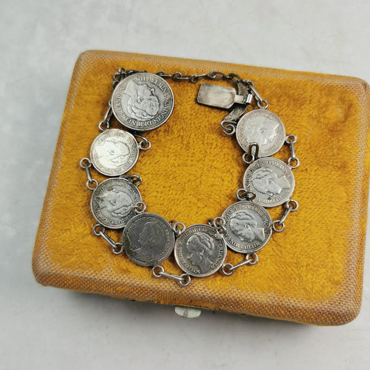 Vintage Queen Wilhelmina Silver Coin Bracelet